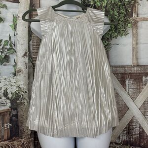 H&M Silver metallic pleated dress size 3T Festive holiday disco Glam cap sleeve